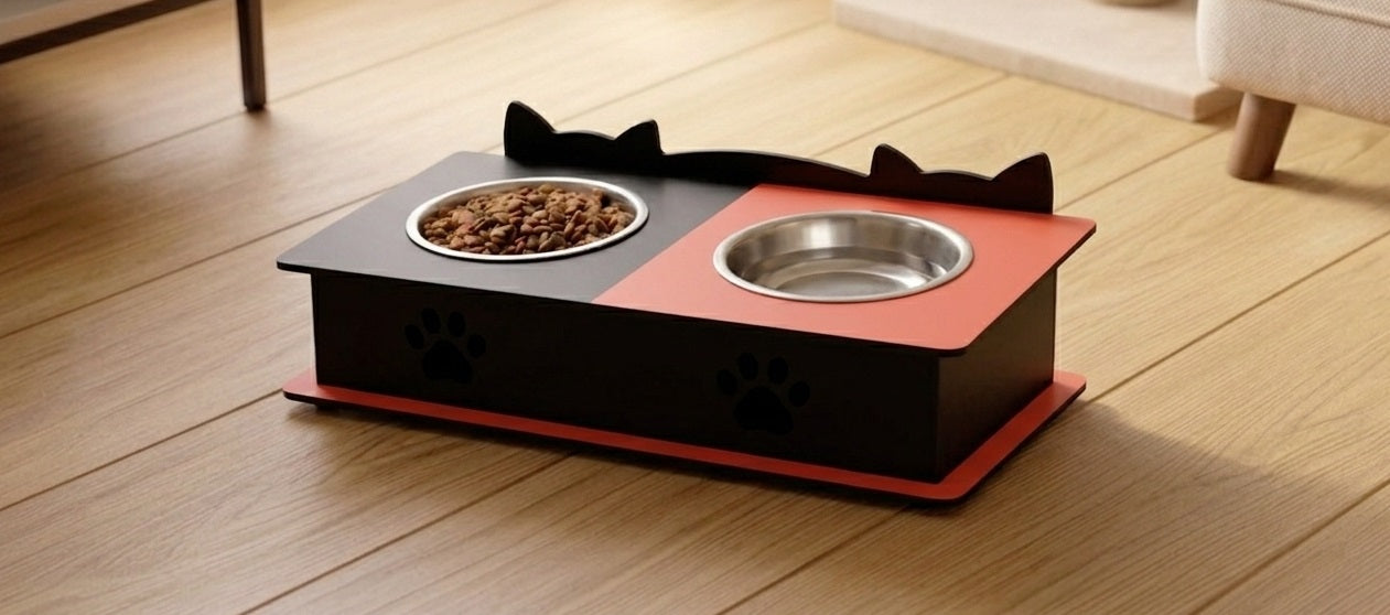 Double Cat Ears Design Pet Bowl Stands