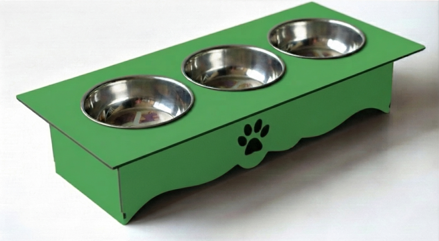 Triple Cat Bowl Stand with Stainless Steel Bowls – Modern Raised Pet Feeder