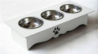 Triple Cat Bowl Stand with Stainless Steel Bowls – Modern Raised Pet Feeder