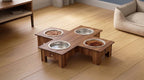 Cross 4 Bowl Wooden Pet Feeder Stand