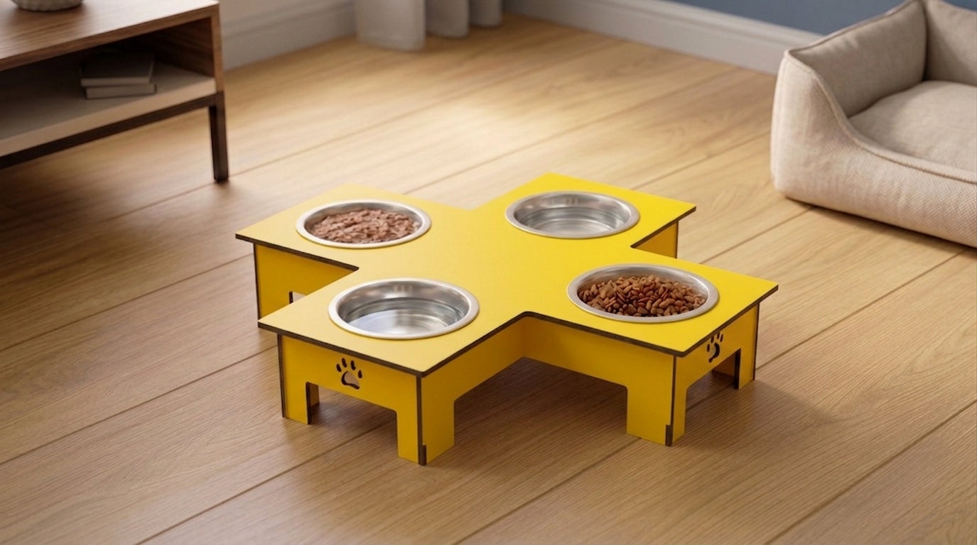Cross 4 Bowl Wooden Pet Feeder Stand