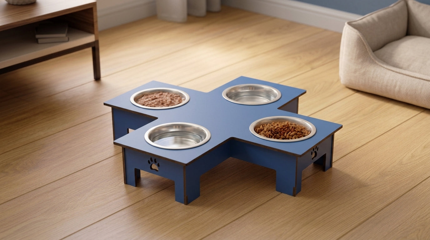 Cross 4 Bowl Wooden Pet Feeder Stand