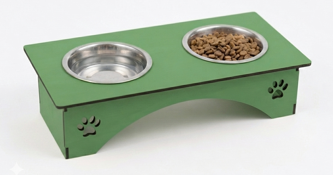 Premium Wooden Cat Bowl Stand