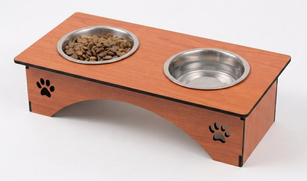 Premium Wooden Cat Bowl Stand
