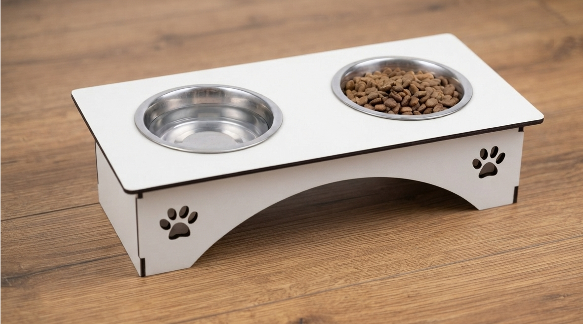 Premium Wooden Cat Bowl Stand