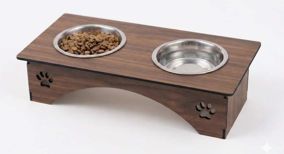 Premium Wooden Cat Bowl Stand