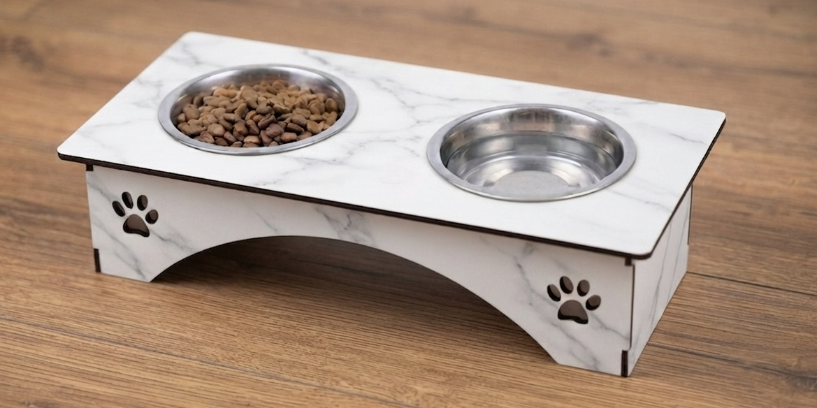 Premium Wooden Cat Bowl Stand