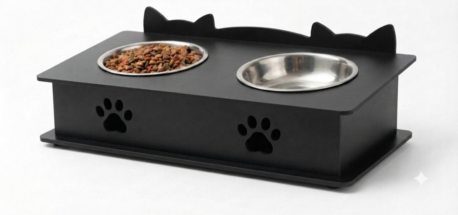 Double Cat Ears Design Pet Bowl Stands