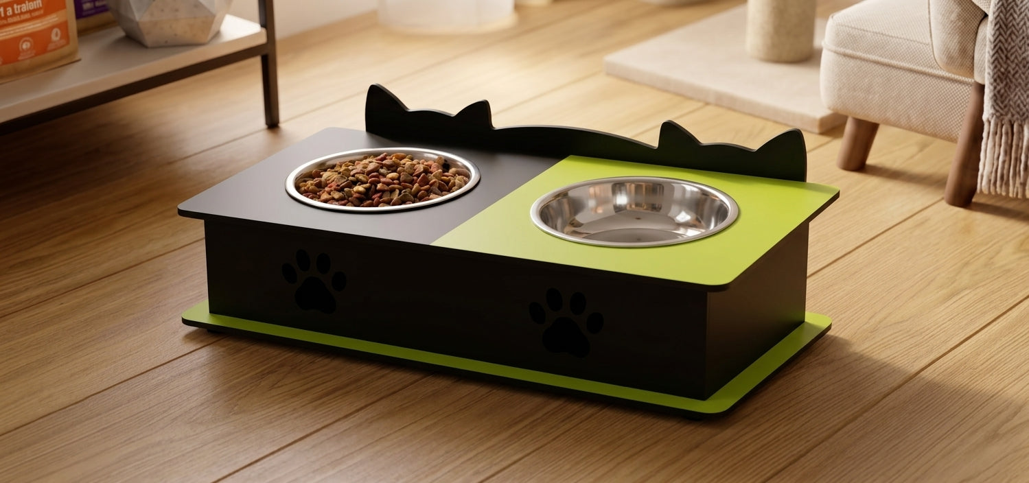 Double Cat Ears Design Pet Bowl Stands