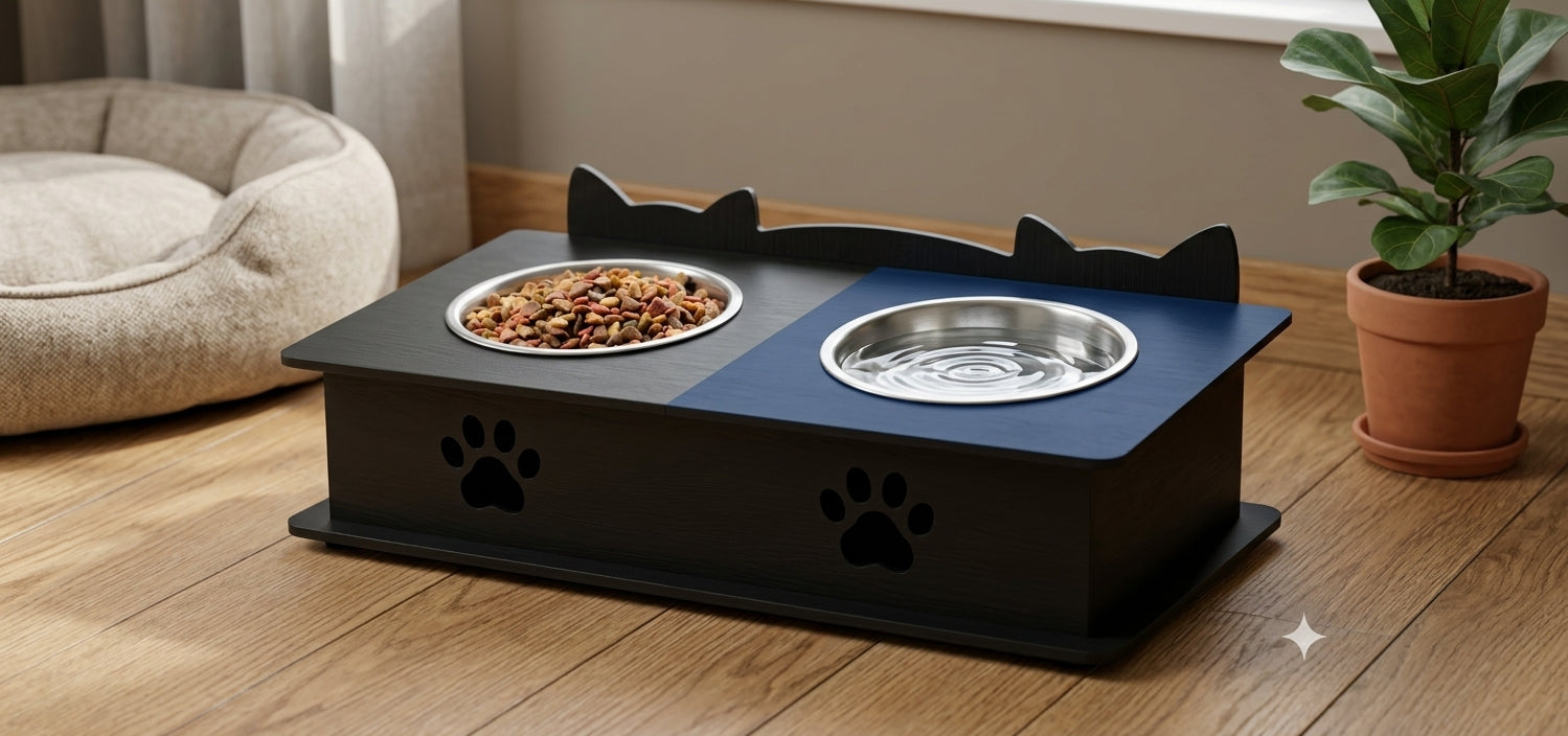 Double Cat Ears Design Pet Bowl Stands