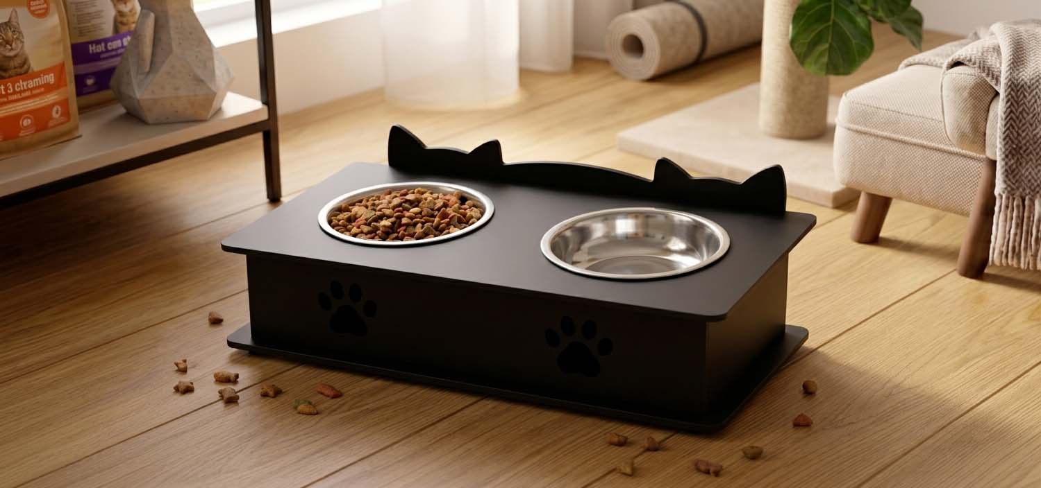 Double Cat Ears Design Pet Bowl Stands