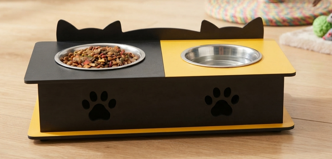 Double Cat Ears Design Pet Bowl Stands