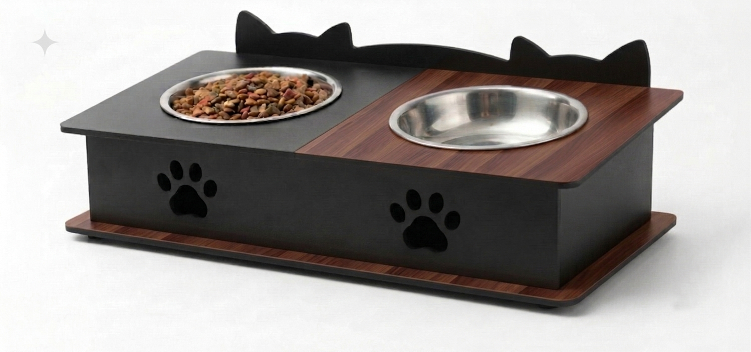 Double Cat Ears Design Pet Bowl Stands