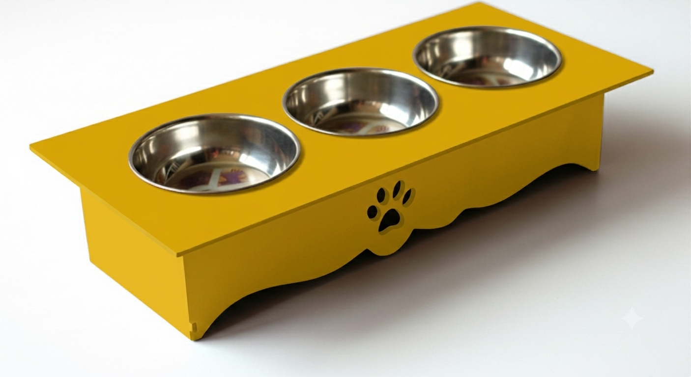 Triple Cat Bowl Stand with Stainless Steel Bowls – Modern Raised Pet Feeder