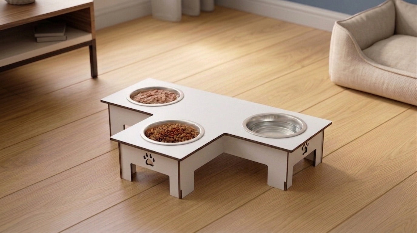Modern Raised 3-Bowl Feeder for Comfort