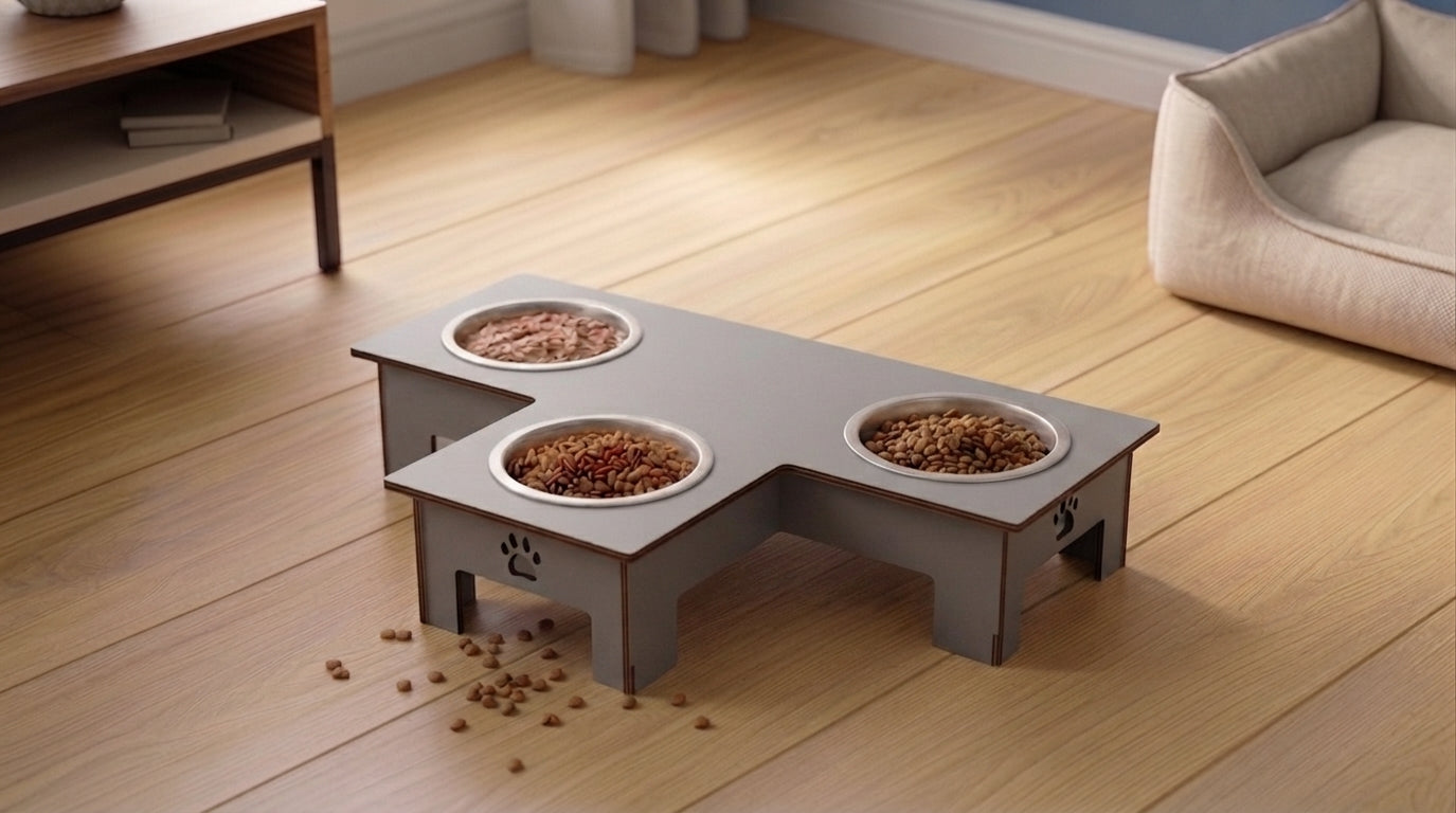 Modern Raised 3-Bowl Feeder for Comfort