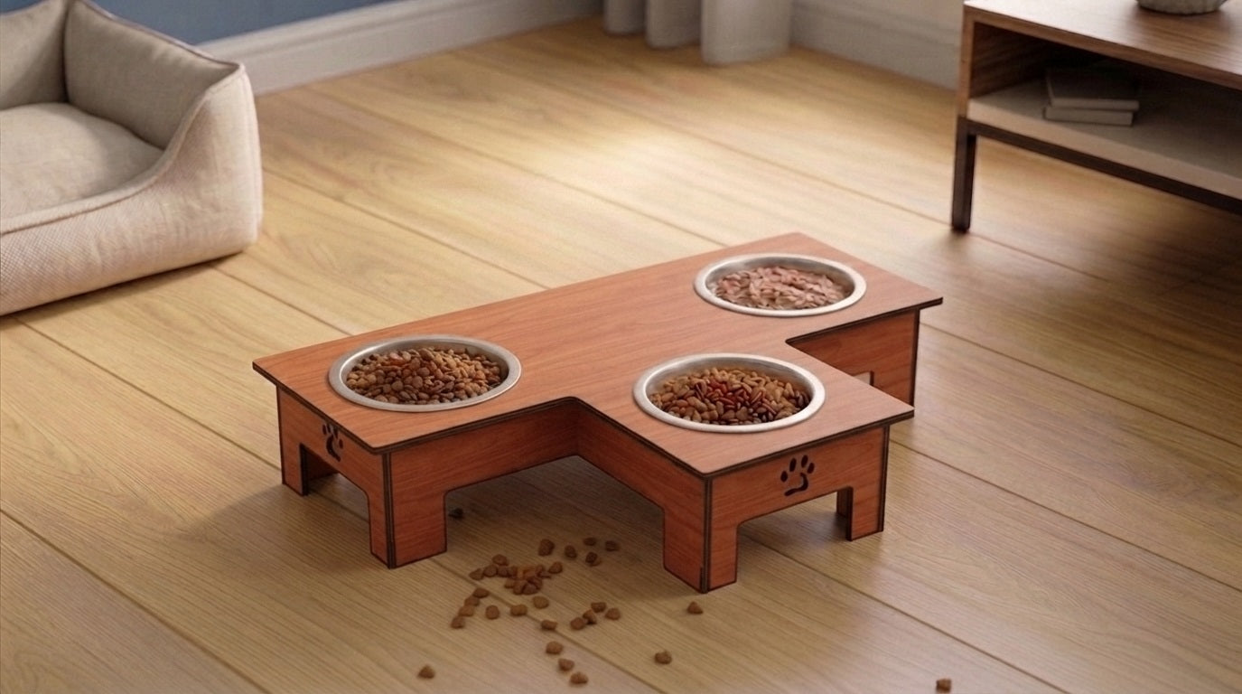 Modern Raised 3-Bowl Feeder for Comfort