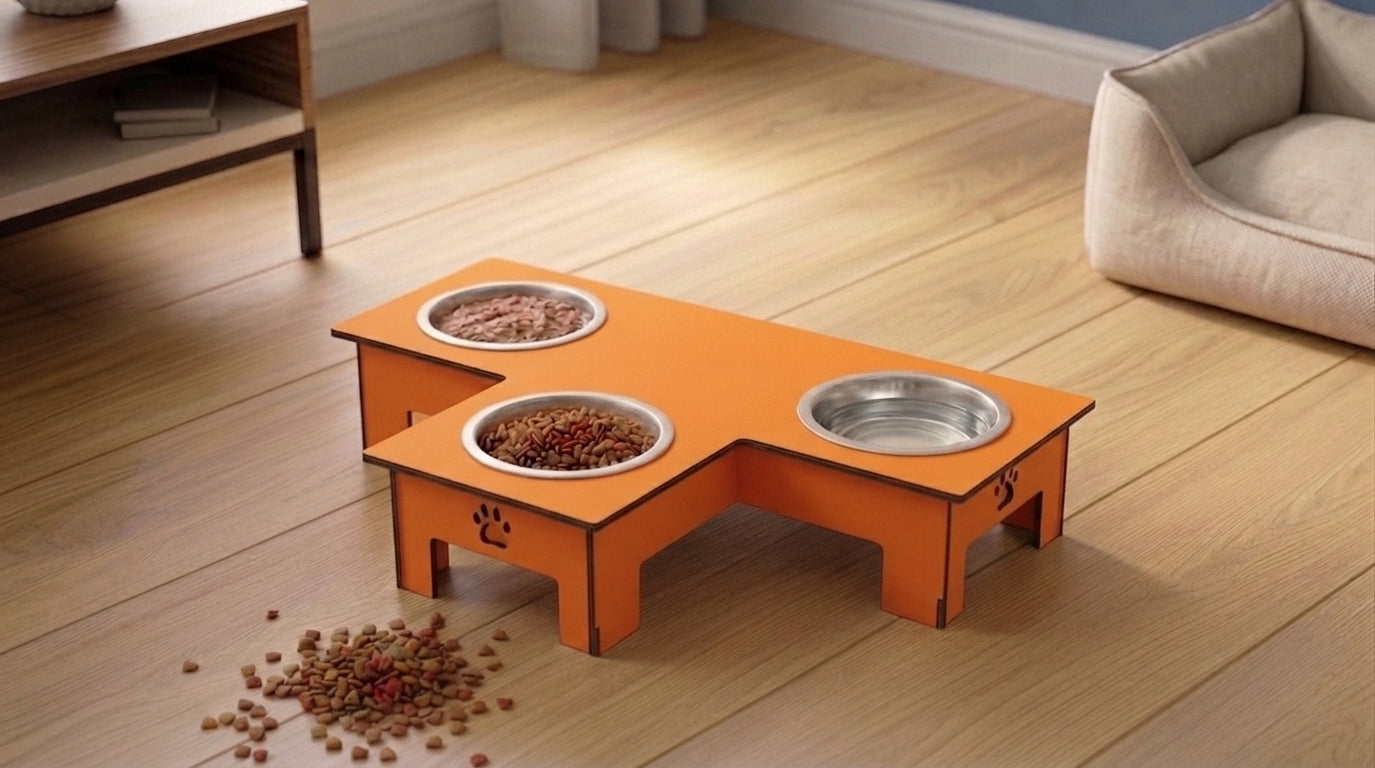 Modern Raised 3-Bowl Feeder for Comfort
