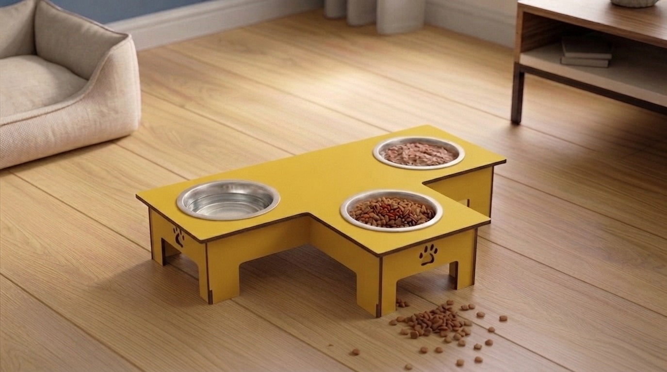 Modern Raised 3-Bowl Feeder for Comfort