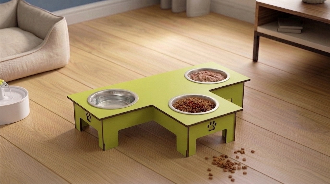 Modern Raised 3-Bowl Feeder for Comfort