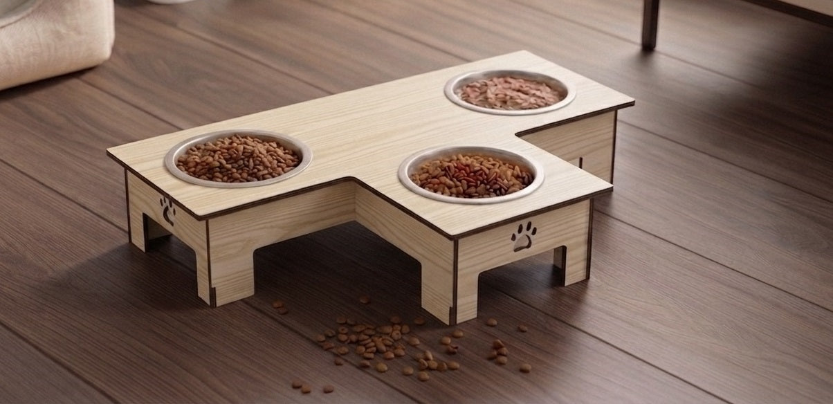 Modern Raised 3-Bowl Feeder for Comfort