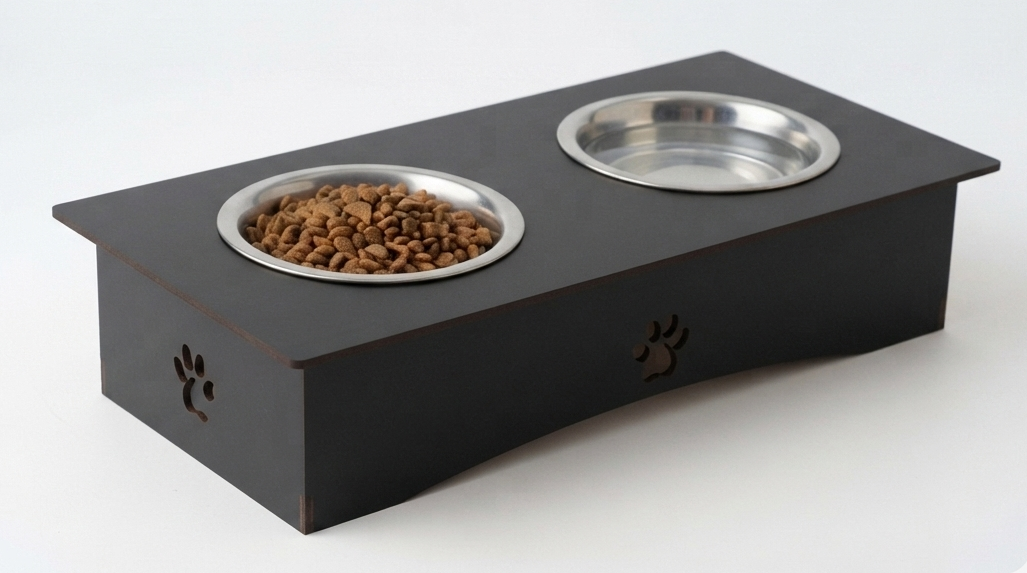 Premium Wooden Double Bowl Cat Feeder Stand with Stainless Steel Bowls