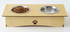 Premium Wooden Double Bowl Cat Feeder Stand with Stainless Steel Bowls