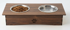 Premium Wooden Double Bowl Cat Feeder Stand with Stainless Steel Bowls