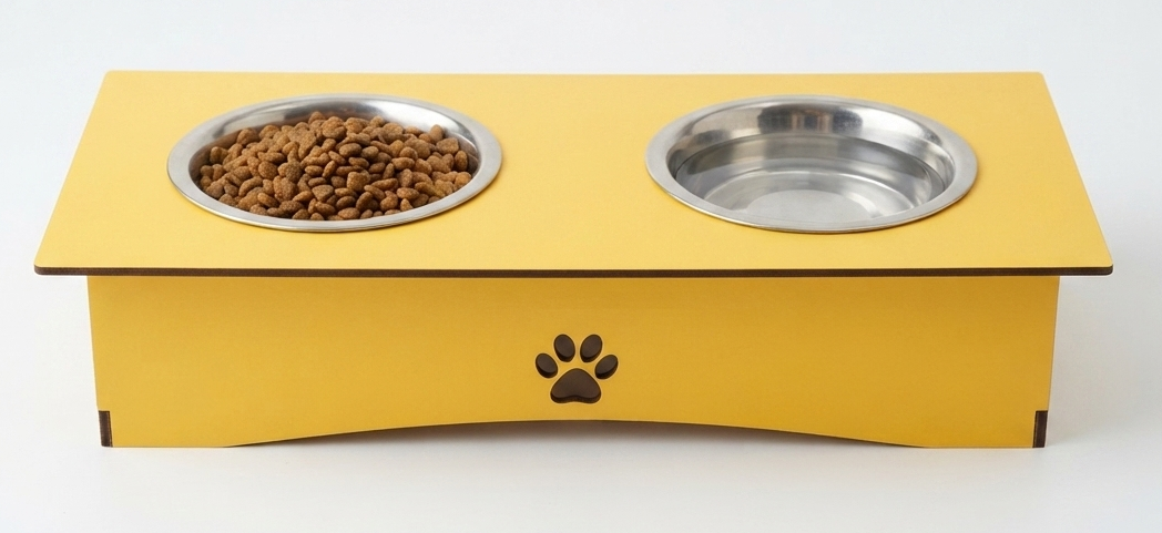 Premium Wooden Double Bowl Cat Feeder Stand with Stainless Steel Bowls