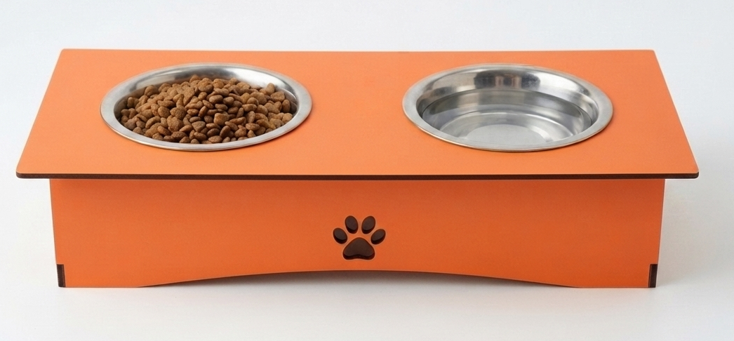 Premium Wooden Double Bowl Cat Feeder Stand with Stainless Steel Bowls