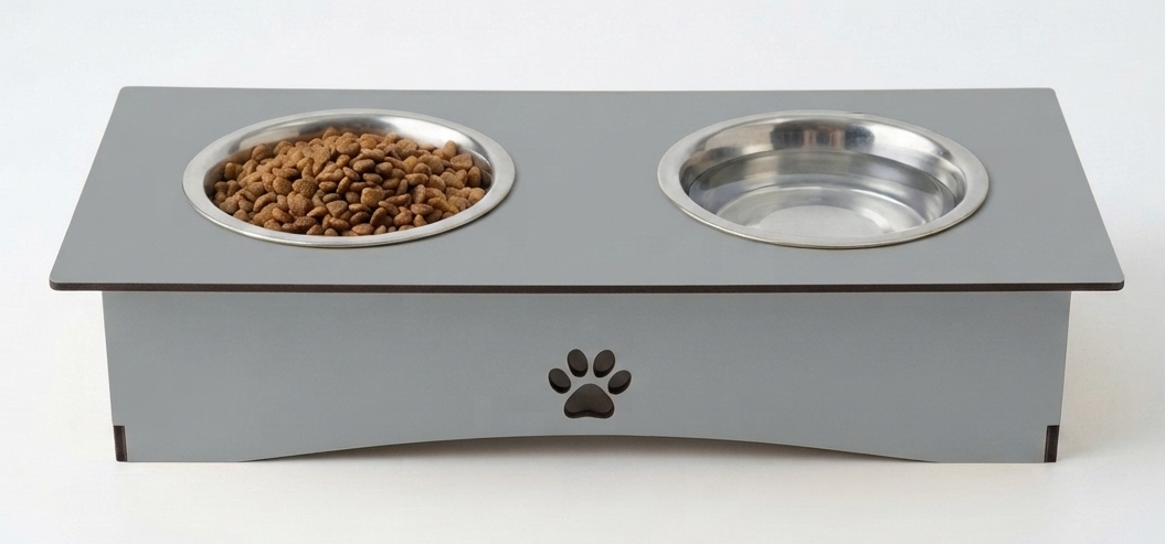 Premium Wooden Double Bowl Cat Feeder Stand with Stainless Steel Bowls