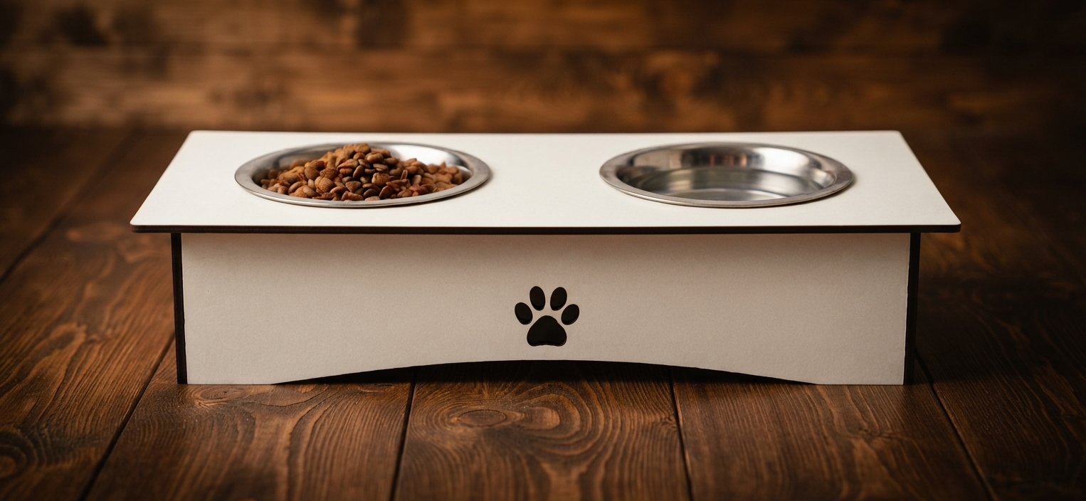 Premium Wooden Double Bowl Cat Feeder Stand with Stainless Steel Bowls