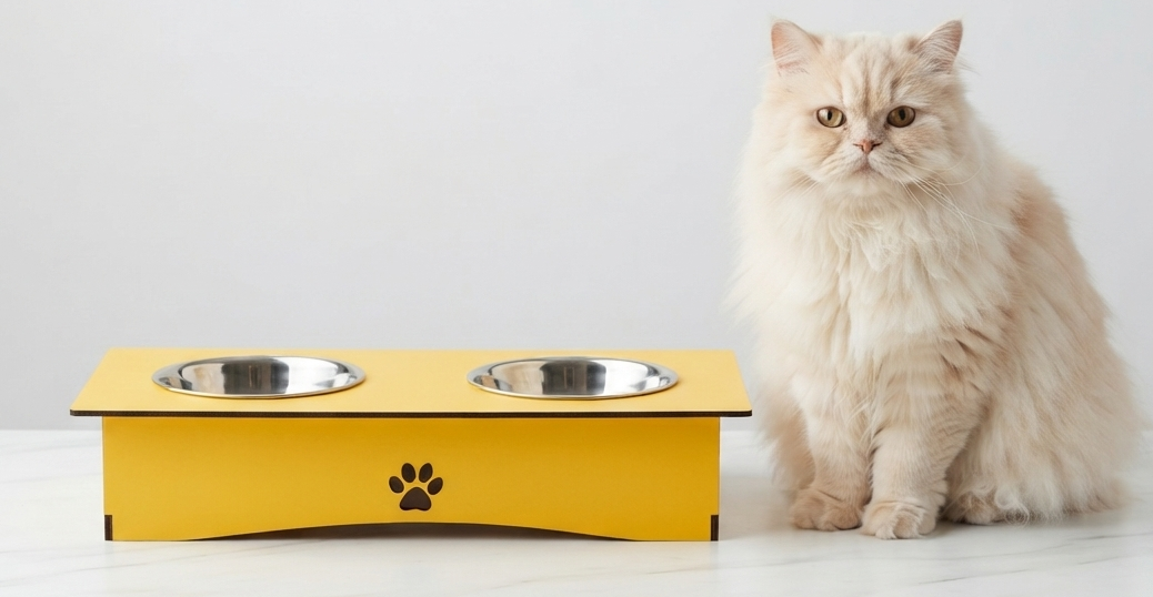 Premium Wooden Double Bowl Cat Feeder Stand with Stainless Steel Bowls