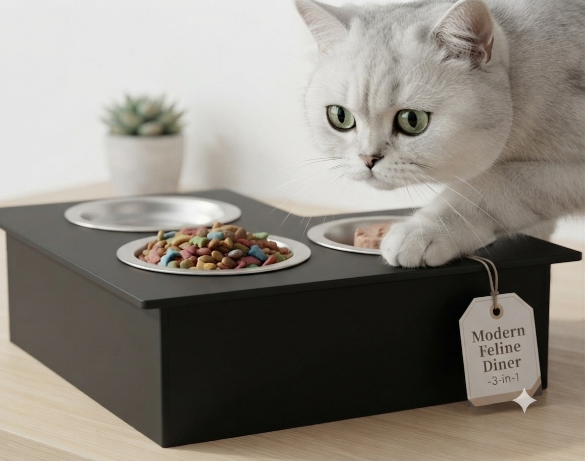 Triple Bowl Pet Feeder Station
