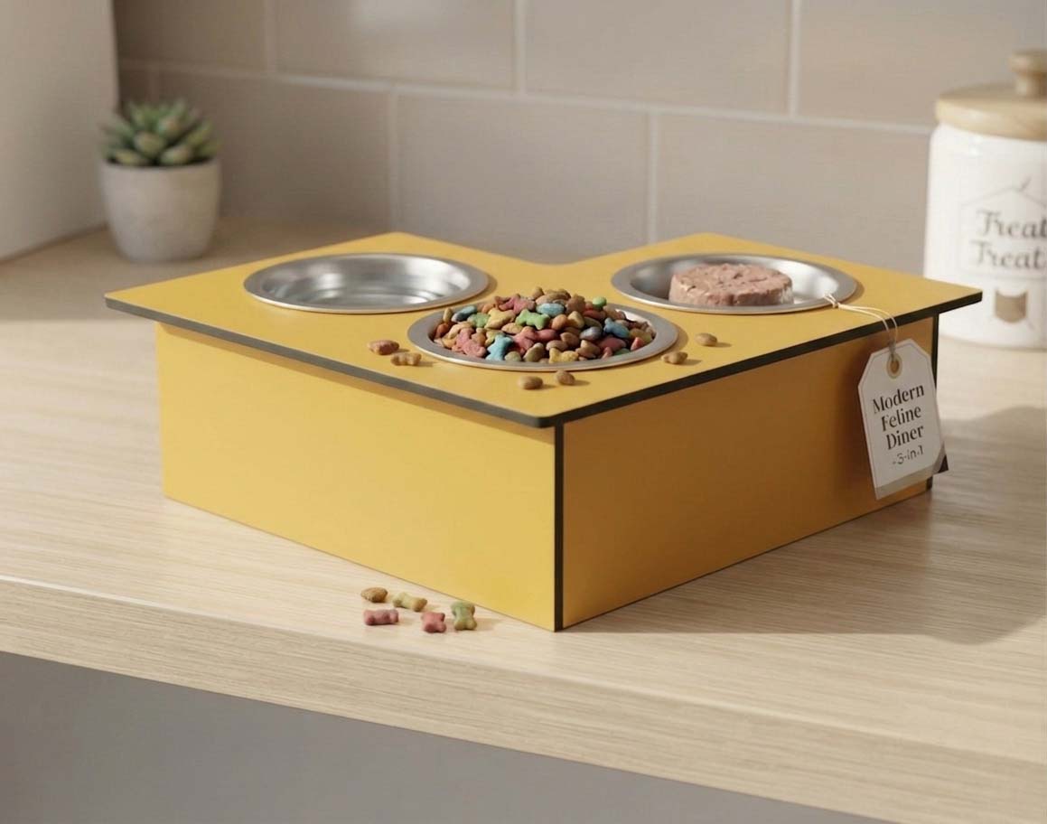 Triple Bowl Pet Feeder Station