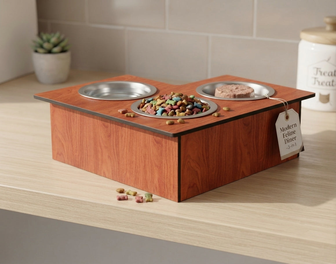 Triple Bowl Pet Feeder Station