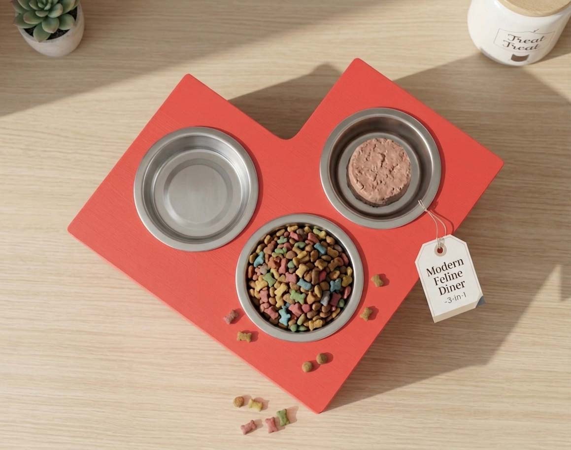 Triple Bowl Pet Feeder Station