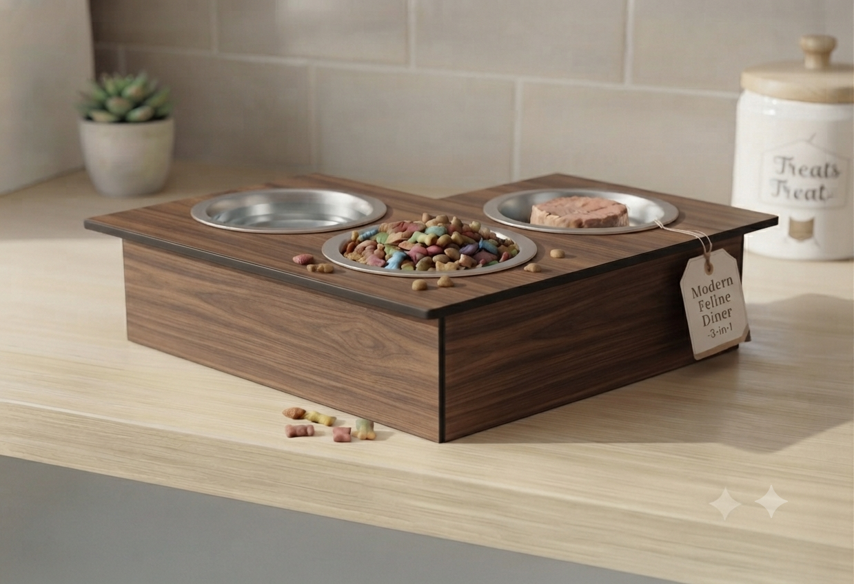 Triple Bowl Pet Feeder Station