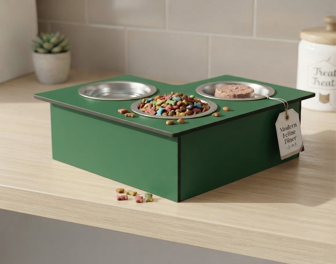 Triple Bowl Pet Feeder Station