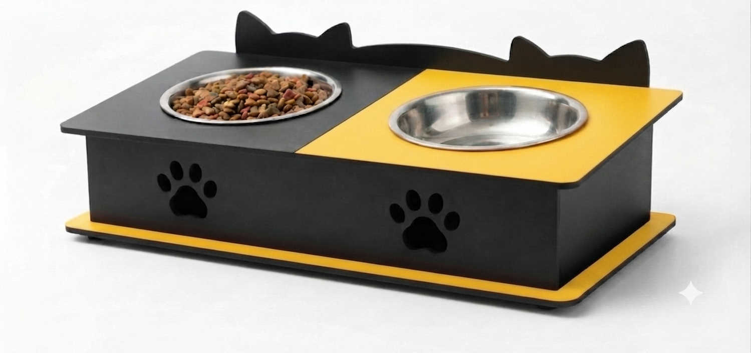 Double Cat Ears Design Pet Bowl Stands