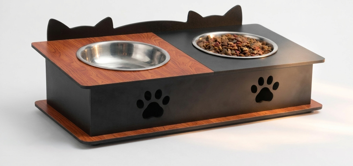 Double Cat Ears Design Pet Bowl Stands