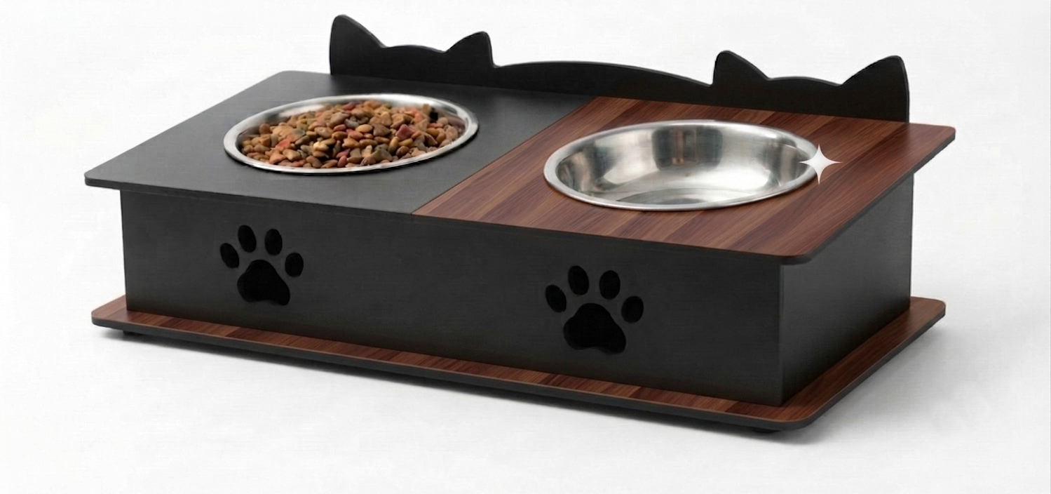 Double Cat Ears Design Pet Bowl Stands