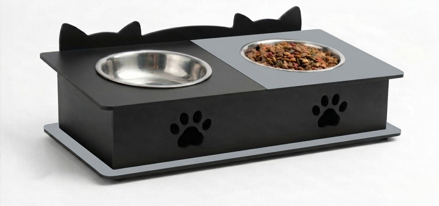 Double Cat Ears Design Pet Bowl Stands