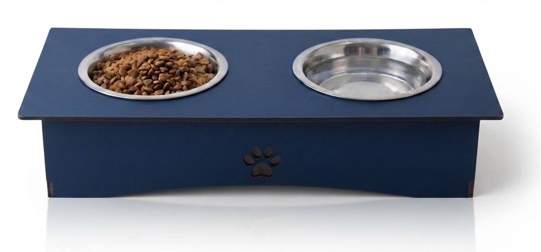 Premium Wooden Double Bowl Cat Feeder Stand with Stainless Steel Bowls