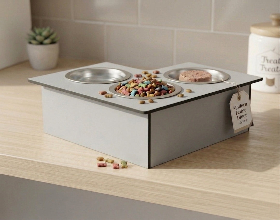 Triple Bowl Pet Feeder Station